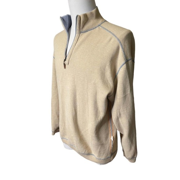 Tommy Bahama Reversible Men’s High Neck Sweater Quarter Zip XL Blue Tan - Picture 2 of 10